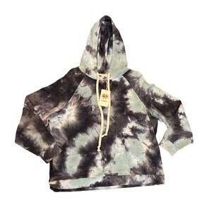 Entro Womens Teal Black And Gray Tie Dye Sweatshirt Cotton Hoodie Size S **New**